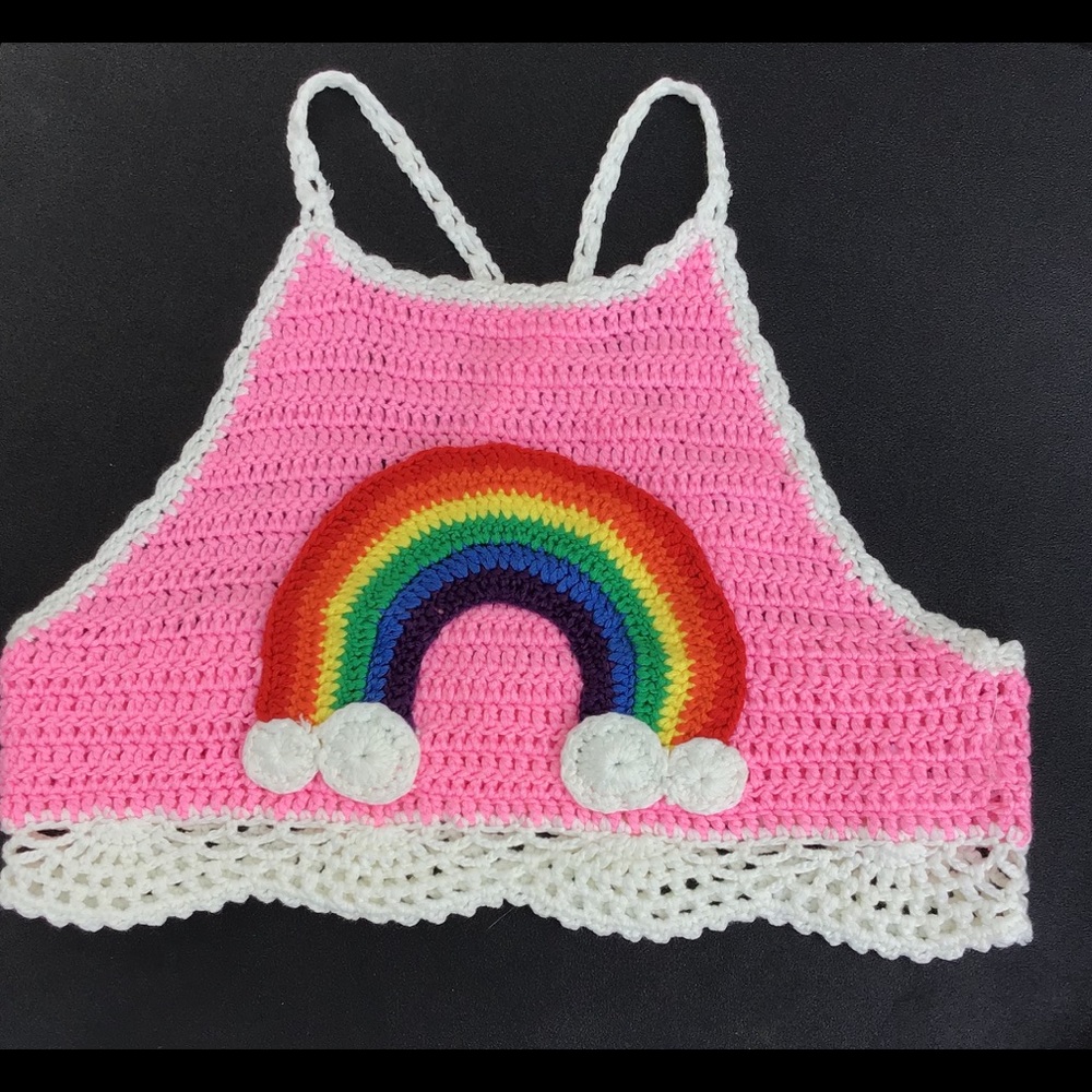 Nasty Gal Crochet Cropped Rainbow Halter